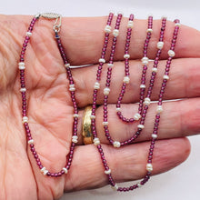 Load image into Gallery viewer, Garnet and Pearl Hand Knotted on Silk Necklace / Bracelet | 29" / 7.5" | 1 each|
