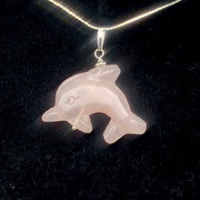 Load image into Gallery viewer, Rose Quartz Carved Dolphin Sterling Silver Pendant | 1.5 Inch | Pink |