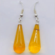 Load image into Gallery viewer, Amber Teardrop Shaped Sterling Silver Earrings | 1 1/2" Long | Orange | 1 Pair |
