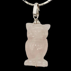 Rose Quartz Owl Pendant Necklace | Semi Precious Stone Jewelry | Sterling Silver