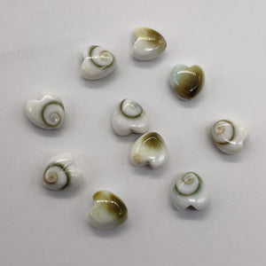 Shiva Shell Parcel Heart Cut Beads | 6x3mm | White, Tan | 10 Beads