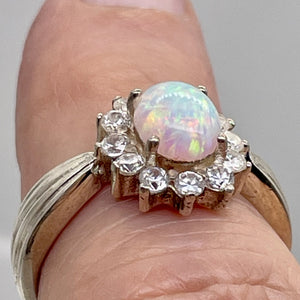 Gemstone Oval CZ Opal Sterling Silver Ring | 7 | Fire Green Red | 1 Ring |