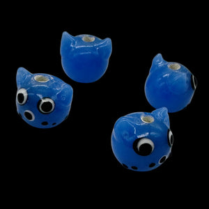 Kitty Cat Ceramic Round Beads | 15mm | Cornflower Blue | 4 Beads |