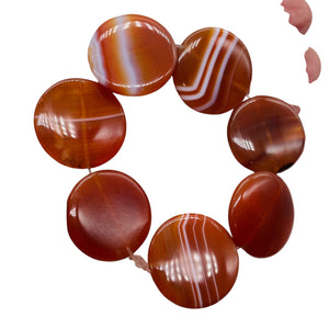 Red Sardonyx Agate Coin Pendant Bead 8" Strand (7 Beads) 5677HS