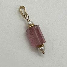 Load image into Gallery viewer, Tourmaline and Pearl 14K Yellow Gold Filled Pendant | Pink | 1&quot; Long |
