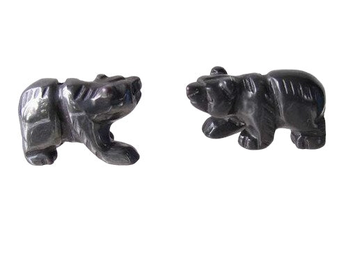 Roar! 2 Hand Carved Natural Hematite Bear Beads 9252Hm | 13x18x7mm | Silver black