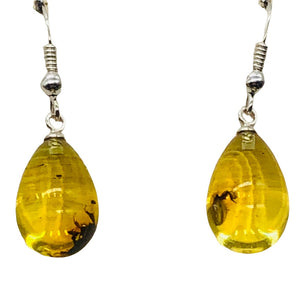 Amber Ovaloid Sterling Silver Earrings | 1 1/4" Long | Yellow | 1 Pair |