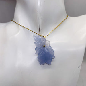 Hand Carved Natural Blue Chalcedony Flower and 14Kgf Pendant | 1" Long |