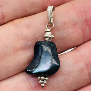 Black Lip Shell Sterling Silver Drop Pendant | 1" Long | Black White| 1 Pendant|