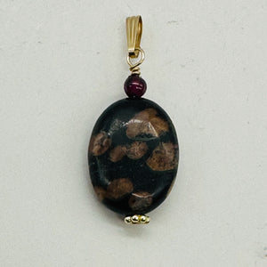 Natural Poppy Ocean Jasper 14K Gold Filled Pendant | Pink, Black | 1 1/4"}