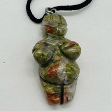 Load image into Gallery viewer, Unakite Stone Goddess of Willendorf Pendant Necklace | 3/4&#39; Long | Green, Pink |
