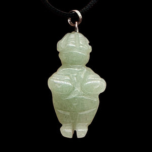 Aventurine Stone Goddess of Willendorf Pendant Necklace | 3/4' Long | Green |
