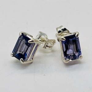 Sapphire Sterling Silver Rectangle Cut Earrings | 7x5mm | Blue | 1 Pair |