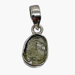 Moldavite 8.6ct Sterling Silver Oval Pendant | 7/8" Long | Green | 1 Pendant |