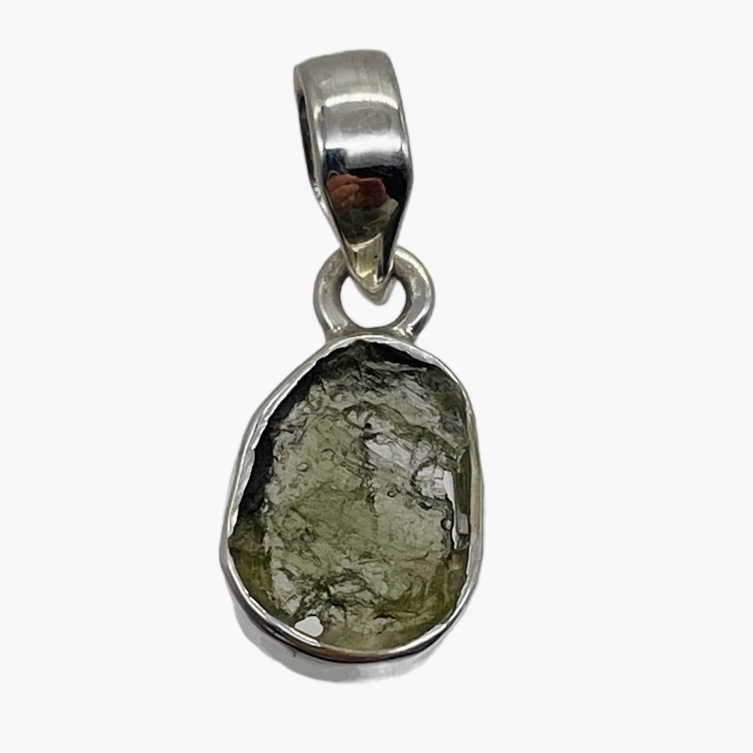 Moldavite 8.6ct Sterling Silver Oval Pendant | 7/8