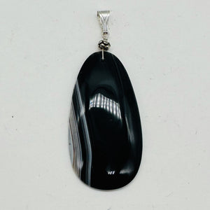Sardonyx Large Designer Teardrop Sterling Silver Pendant | 3" Long| Black.White|
