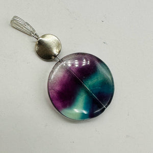 Fluorite Aurora Borealis Sterling Silver Pendant | 1 1/2" Long | Blue/Purple |