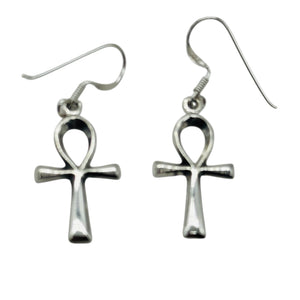 Ankh Sterling Silver Dangle Earrings | 1 1/2" Long | Silver | Pair Earrings |