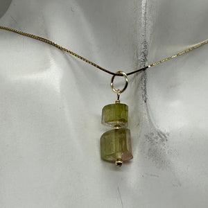 Natural Watermelon Tourmaline 14K Gold Filled Pendant | Green, Clear, Pale Pink|