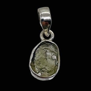 Moldavite 8.6ct Sterling Silver Oval Pendant | 7/8" Long | Green | 1 Pendant |