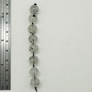 Tourmalinated Quartz Round Bead Parcel | 3" Long | Clear, Black | 8 Beads |