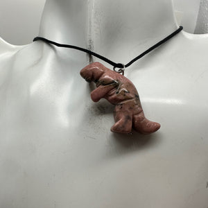 Rhodonite Tyrannosaurus Rex Dinosaur Pendant Necklace | 3/4' Long | Pink White |