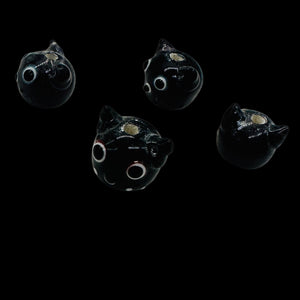 Kitty Cat Ceramic Round Beads | 15mm | Black | 4 Beads |