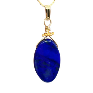 Royal AAA Lapis Lazuli 14K Gold Filled Wire Wrap Pendant! | 1 1/4" Long |