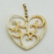 Load image into Gallery viewer, Heart Shape Delicate Carved Bone 14K Gold Filled Pendant| 1 3/4&quot; Long | Cream |
