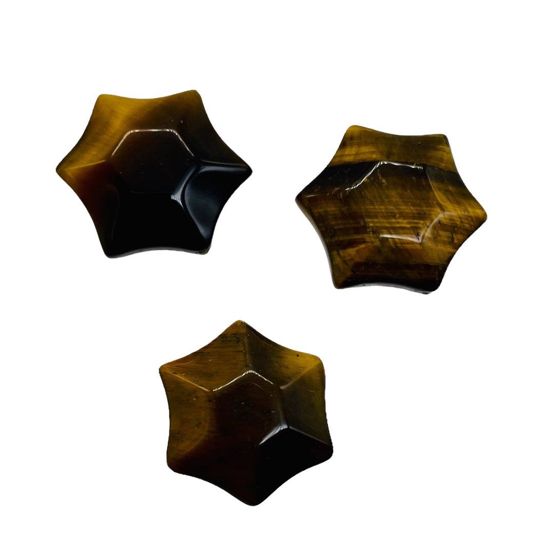 3 Twinkling Carved Tiger Eye 6-Point Star Beads 9245Te