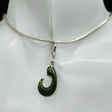 Load image into Gallery viewer, Jade Maori Hai Matau Fishhook Sterling Silver Pendant | Green | 1 1/4&quot; Long |
