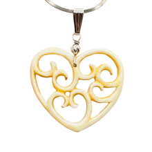 Load image into Gallery viewer, Heart Shape Delicate Carved Bone Sterling Silver Pendant| 1 3/4&quot; Long | Cream |
