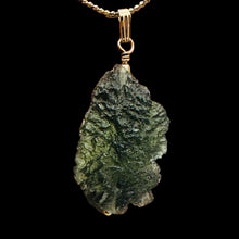 Load image into Gallery viewer, Moldavite 33ct 14K Gold Filled Tektite Pendant | 1 1/2&quot; Long| Green | 1 Pendant|

