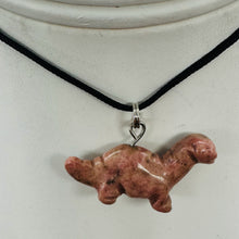 Load image into Gallery viewer, Rhodonite Diplodocus Dinosaur Pendant | 3/4&#39; Long | Pink. Black | 1 Pendant |
