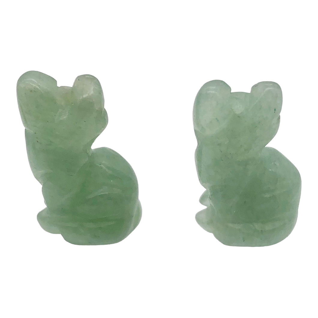 Adorable! 2 Aventurine Sitting Carved Cat Beads | 21x12x8mm | Green