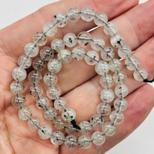 Tourmalinated Quartz Bead Parcel |7mm | 2 1/4" Long | Clear, Black | 8 Beads |