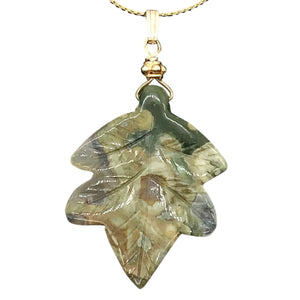 Ryolite Rain Tree Jasper 14K Gold Filled Leaf | 2" Long | Green | 1 Pendant