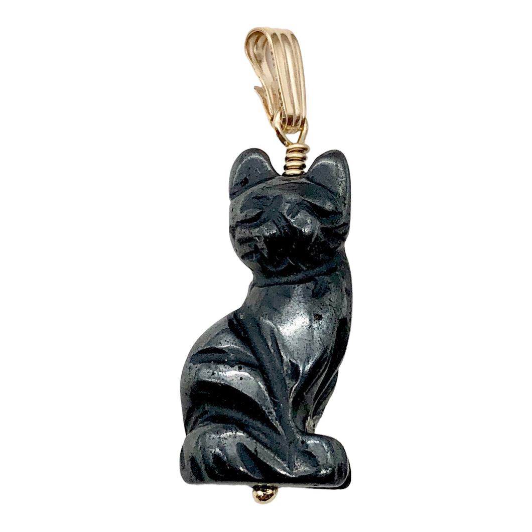 Adorable! Black Hematite Cat & 22K Vermeil Pendant 509257HMG