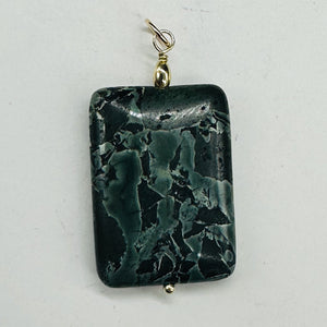 Tsunami Stone 14K Gold Filled Rectangle Pendant | 35x25x7.5mm | Green White | 1