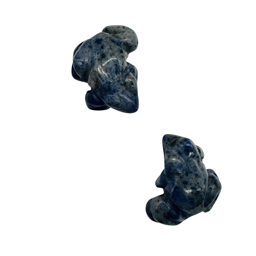 Ribbit 2 Realistic Carved Sodalite Frog Beads | 20x18x9.5mm | Blue white