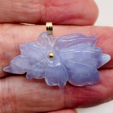 Load image into Gallery viewer, Hand Carved Natural Blue Chalcedony Flower and 14Kgf Pendant | 1&quot; Long |
