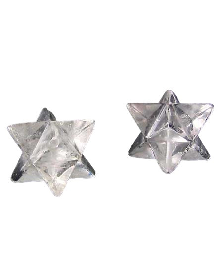 O Kabbalah 2 Carved Quartz Merkabah Star Beads 9288QZ | 25x15x15mm | Clear