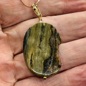 Ocean Jasper with Quartz 14Kgf Pendant | Green. Gold | 2" Long |