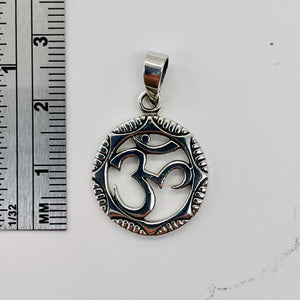 Om Symbol Sterling Silver Charm | 1 1/8" Long | Silver | 1 Pendant |