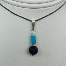 Load image into Gallery viewer, Black Stone Africa Round Bead and Turquoise Sterling Silver Pendant|Black Matte|
