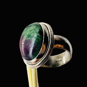 Gemstone Oval Ruby Zoisite Sterling Silver Ring| Size 7.5 | Green Red | 1 Ring |