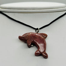 Load image into Gallery viewer, Rhodonite Stone Dolphin Pendant Necklace | 3/4&quot; Long | Pink, Black | 1 Pendant |
