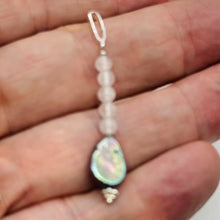 Load image into Gallery viewer, Pearl and Rose Quartz Sterling Silver Drop Pendant | 1 1/2&quot; Long | Rainbow |
