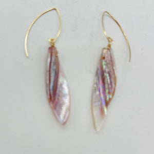 Designer Pink Mussel Shell 14K Gold Filled Earrings | 2 1/2" Long |