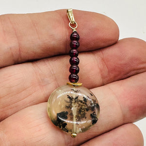 Gemmy Peruvian Opal w/Garnet 14K Gold Filled Pendant | Clear, Red |1 1/4" Long |